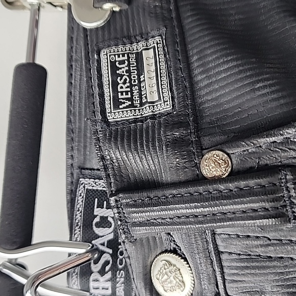 Versace Jeans Couture Coated Textured High Waisted Pants - Picture 2 of 13